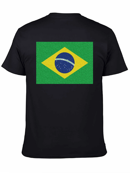 Brazil Flag Graphic Tee - Black Cotton T-Shirt