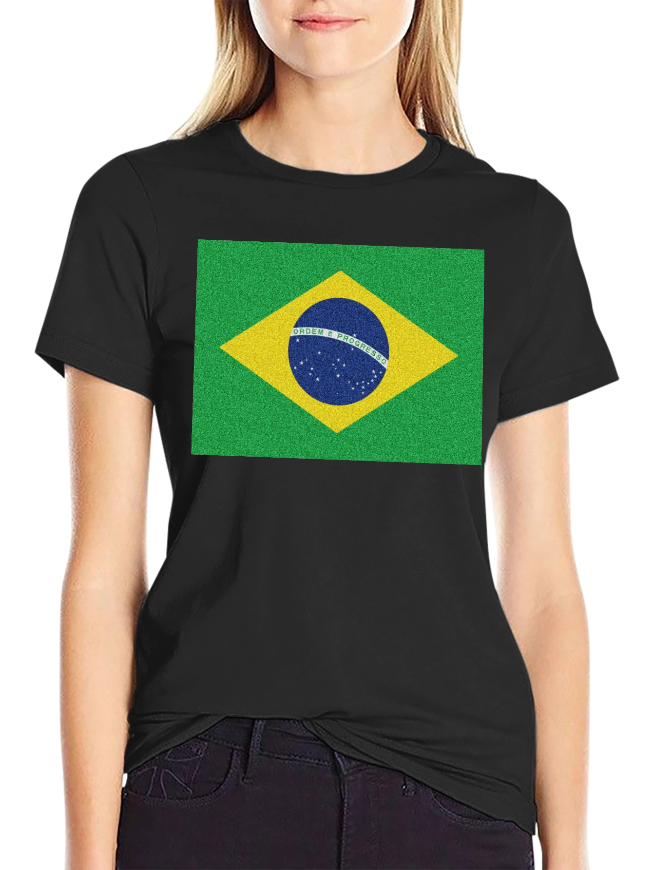 Brazil Flag Graphic Tee - Black Cotton T-Shirt