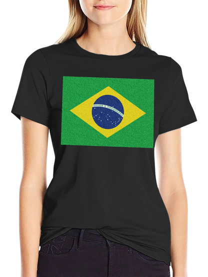 Brazil Flag Graphic Tee - Black Cotton T-Shirt