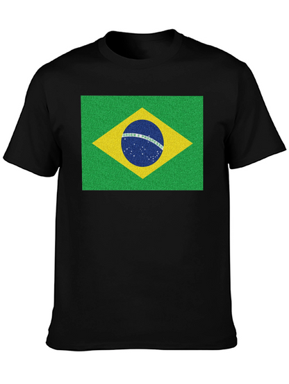 Brazil Flag Graphic Tee - Black Cotton T-Shirt