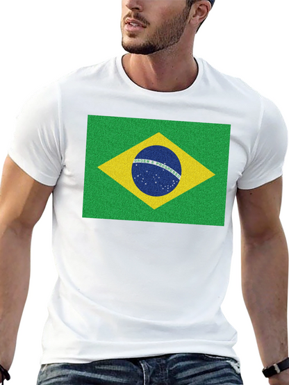 Brazil Flag Graphic Tee - Black Cotton T-Shirt