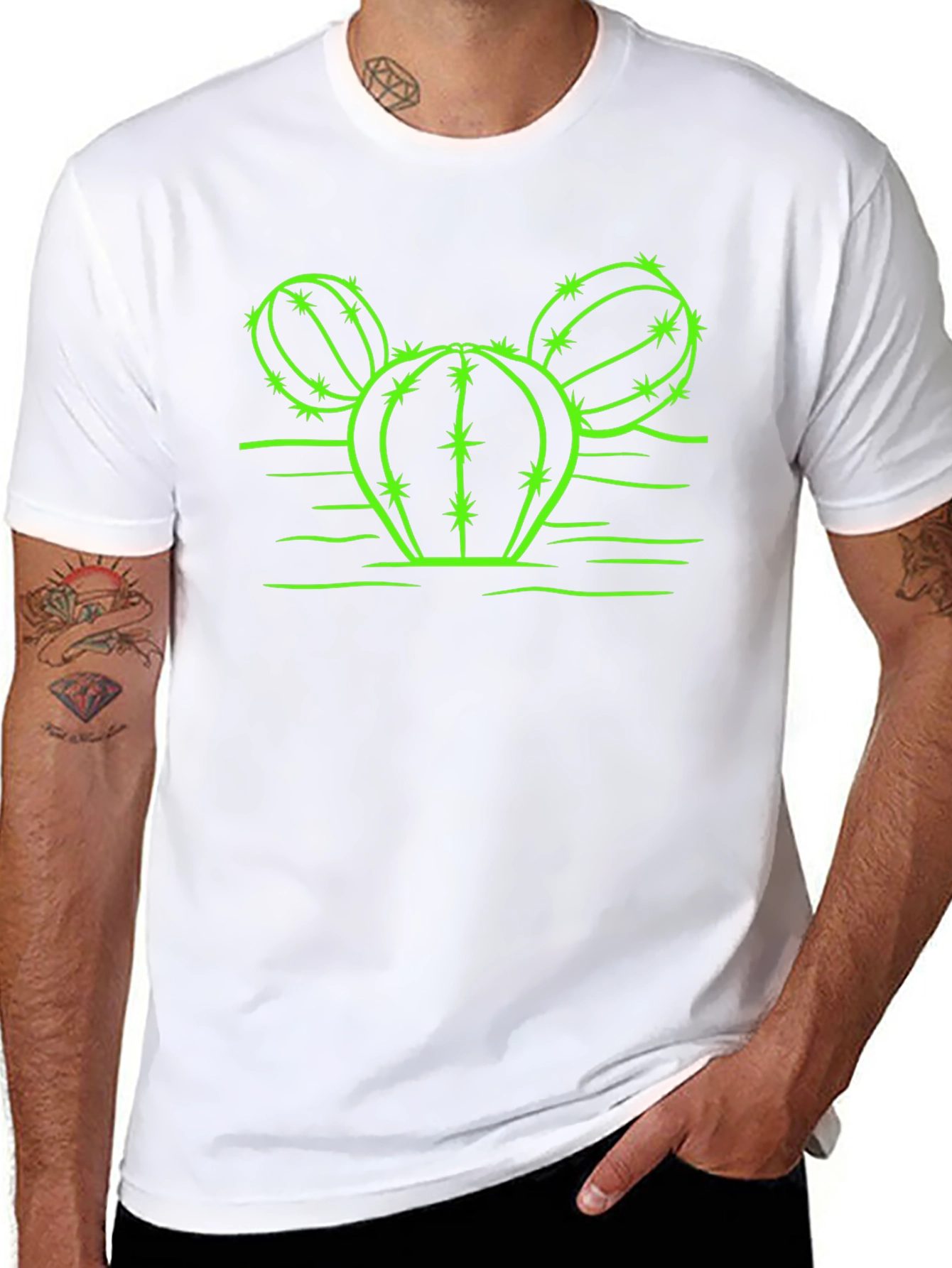 Cactus Graphic T-Shirt - Neon Green Design on Black