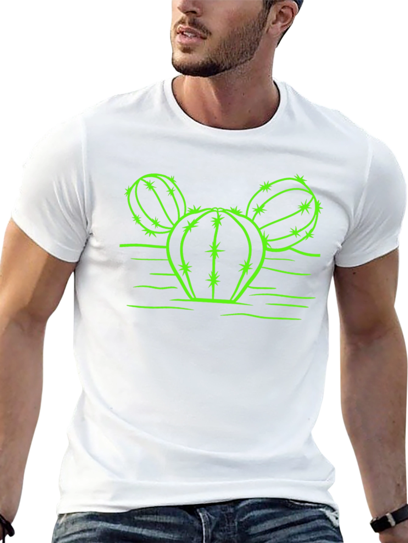 Cactus Graphic T-Shirt - Neon Green Design on Black