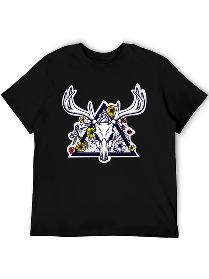 Deer Skull Floral Triangle Graphic T-Shirt