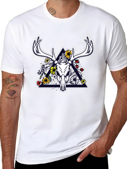 Deer Skull Floral Triangle Graphic T-Shirt