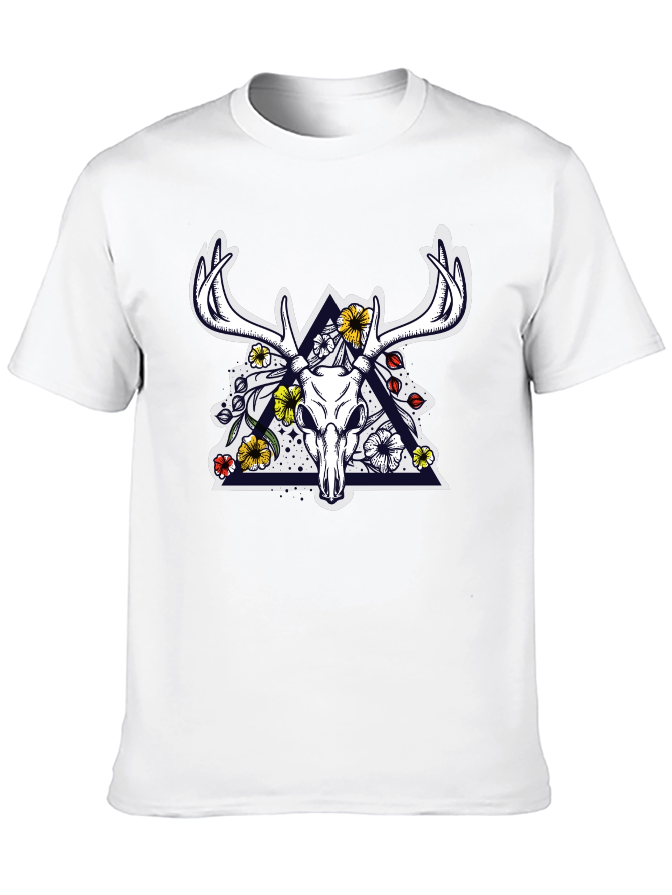 Deer Skull Floral Triangle Graphic T-Shirt