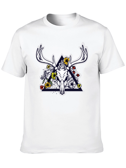 Deer Skull Floral Triangle Graphic T-Shirt