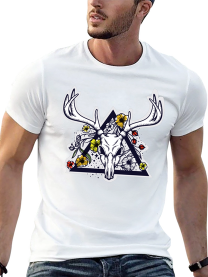 Deer Skull Floral Triangle Graphic T-Shirt
