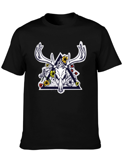 Deer Skull Floral Triangle Graphic T-Shirt