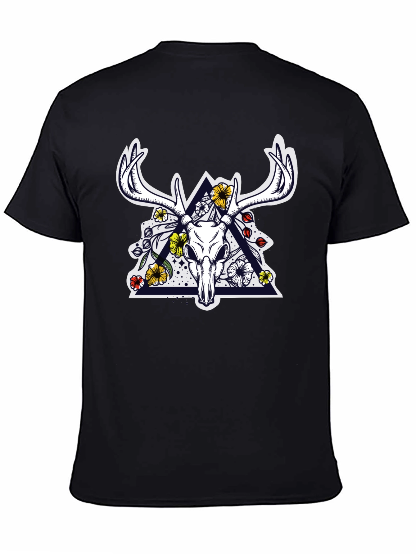 Deer Skull Floral Triangle Graphic T-Shirt