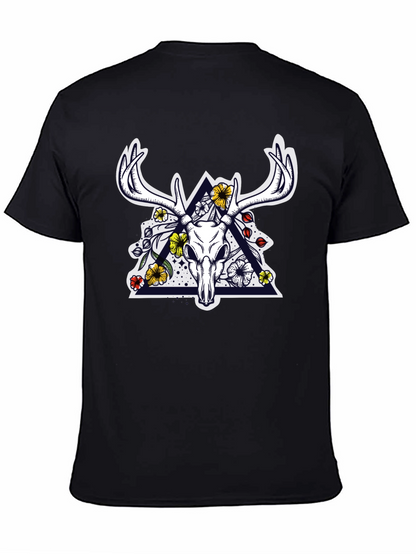 Deer Skull Floral Triangle Graphic T-Shirt