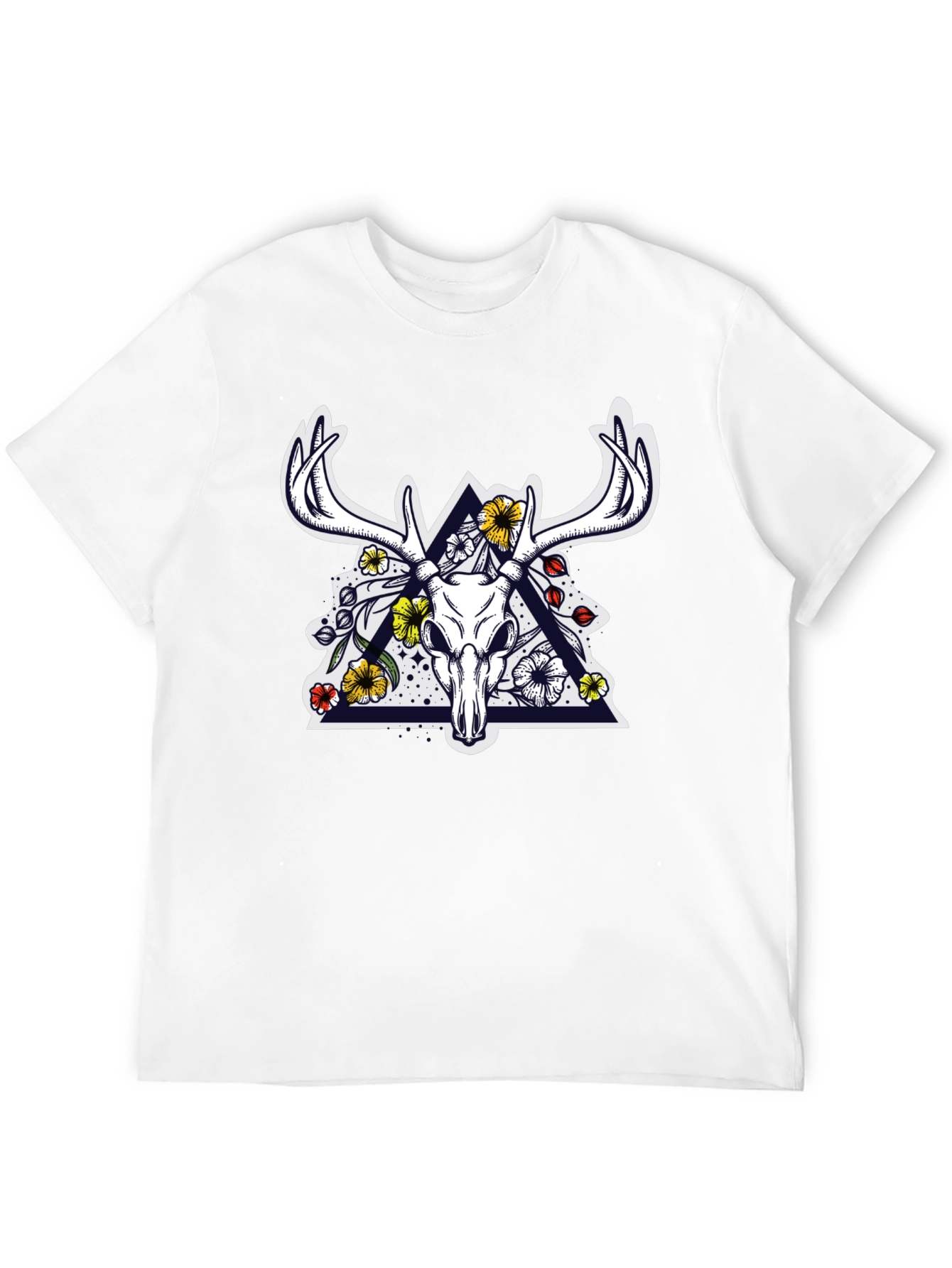 Deer Skull Floral Triangle Graphic T-Shirt