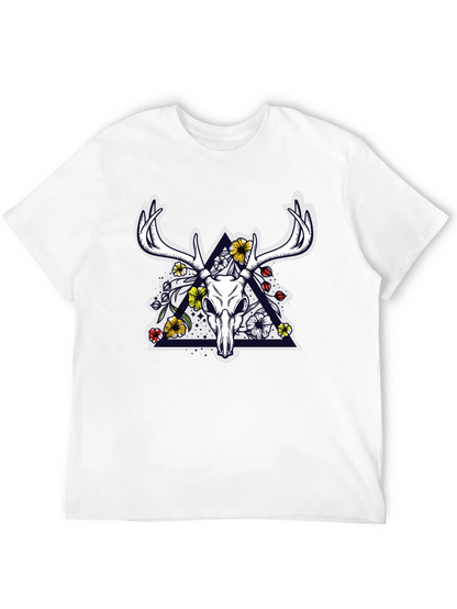 Deer Skull Floral Triangle Graphic T-Shirt