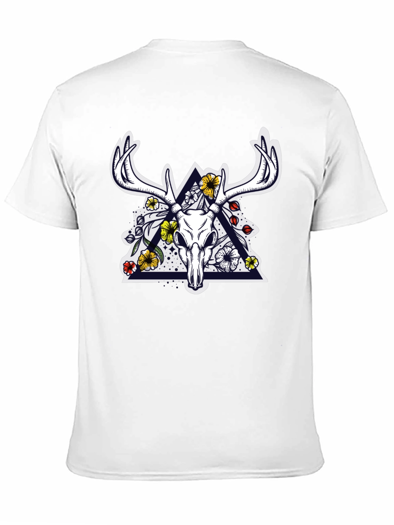 Deer Skull Floral Triangle Graphic T-Shirt