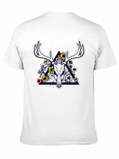 Deer Skull Floral Triangle Graphic T-Shirt
