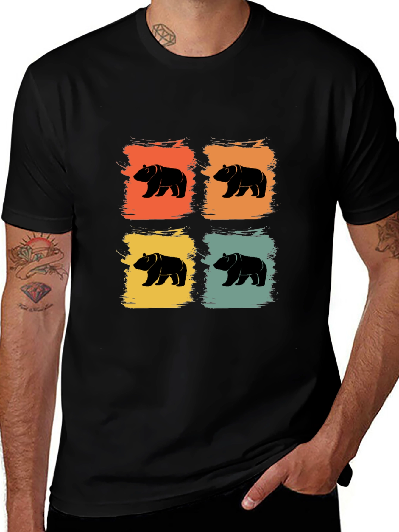 Retro Bear Graphic Tee - Mens Black T-Shirt