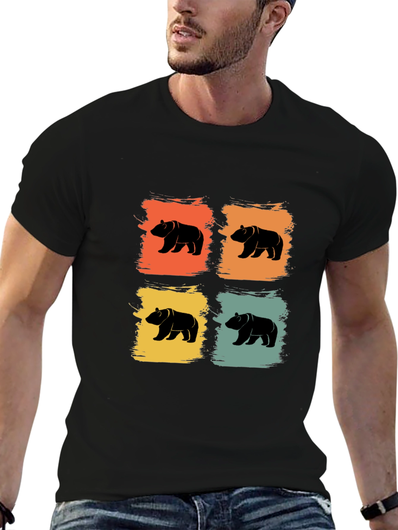 Retro Bear Graphic Tee - Mens Black T-Shirt