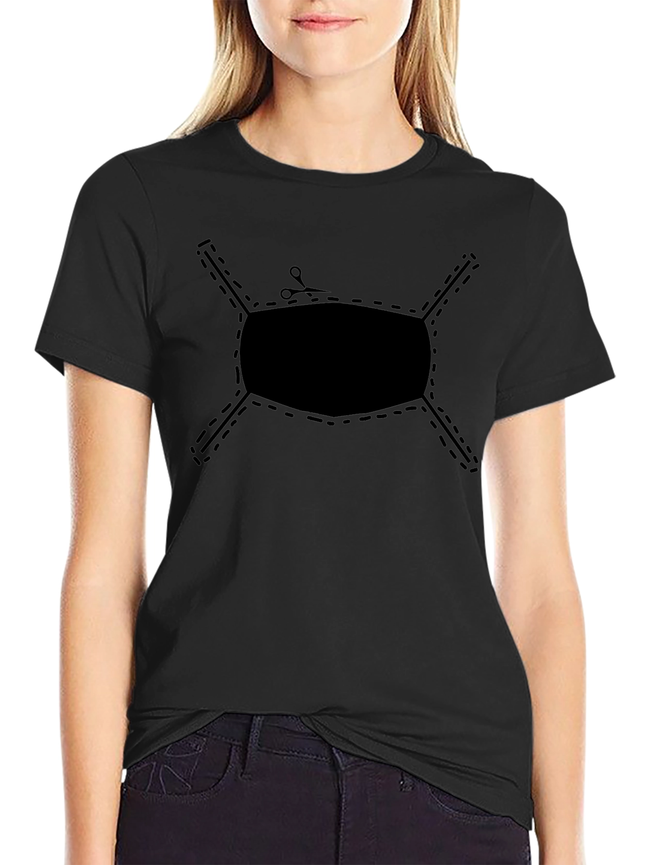 Cut-Out Face Mask Graphic Tee - Black