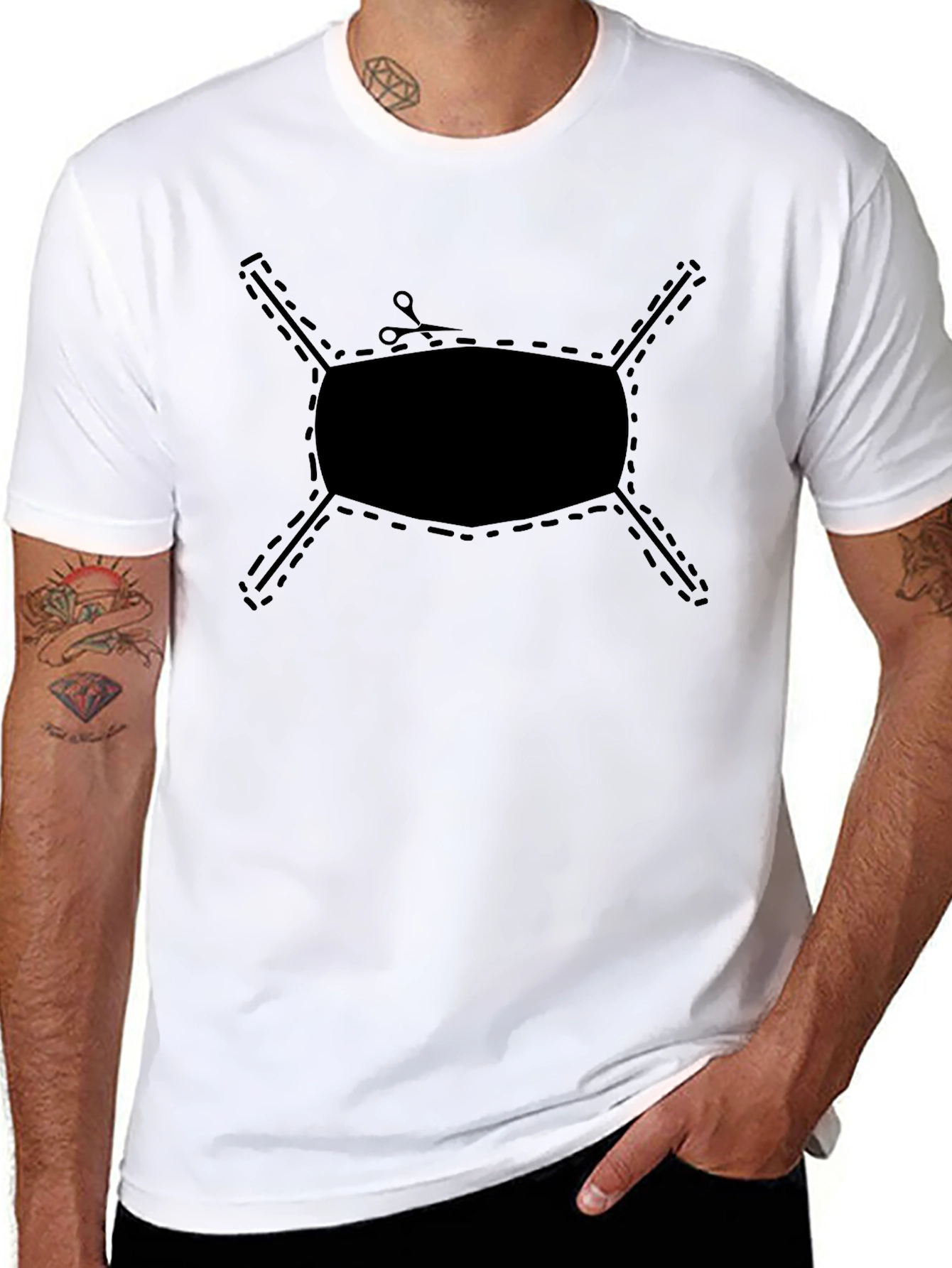 Cut-Out Face Mask Graphic Tee - Black