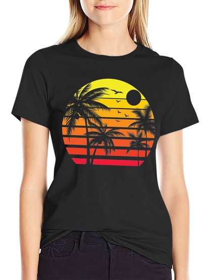Sunset Palm Tree Graphic T-Shirt - Tropical Vibes
