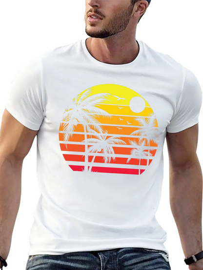 Sunset Palm Tree Graphic T-Shirt - Tropical Vibes