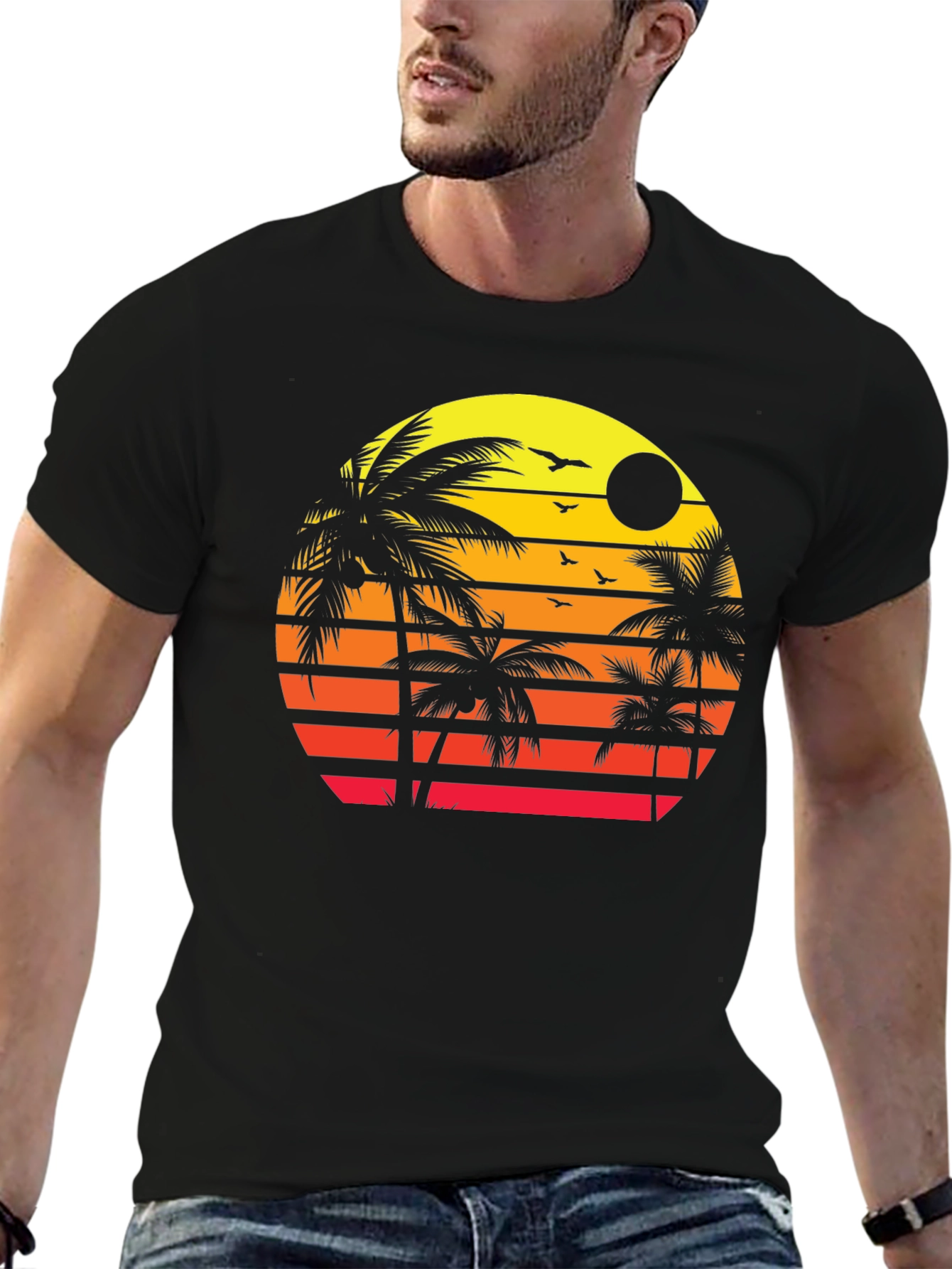 Sunset Palm Tree Graphic T-Shirt - Tropical Vibes