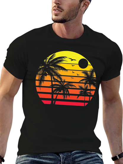 Sunset Palm Tree Graphic T-Shirt - Tropical Vibes