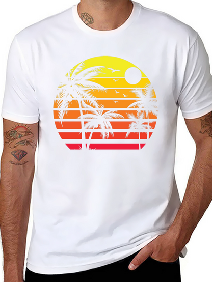 Sunset Palm Tree Graphic T-Shirt - Tropical Vibes