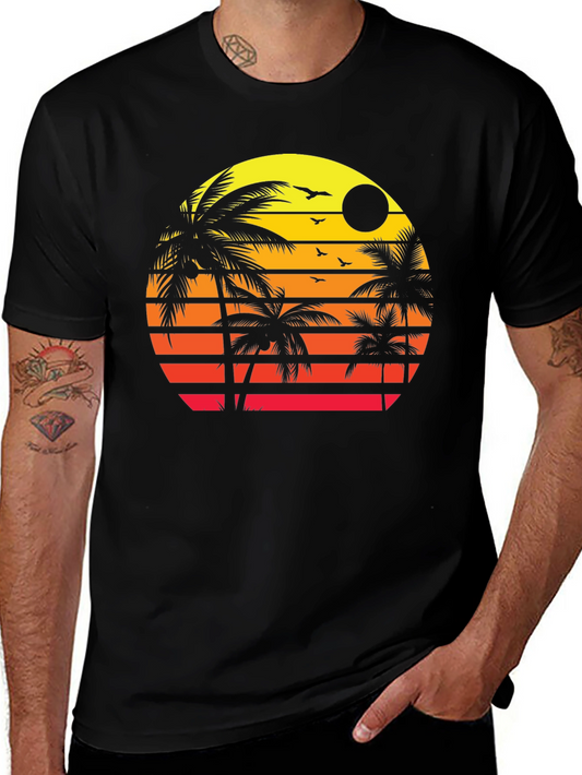 Sunset Palm Tree Graphic T-Shirt - Tropical Vibes