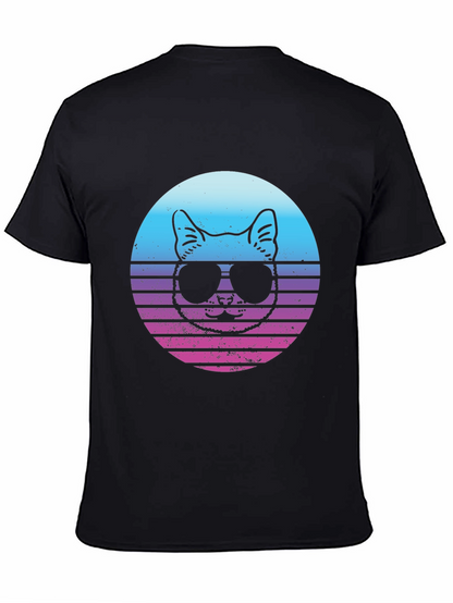 Cool Cat Retro Sunset Graphic T-Shirt