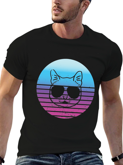 Cool Cat Retro Sunset Graphic T-Shirt