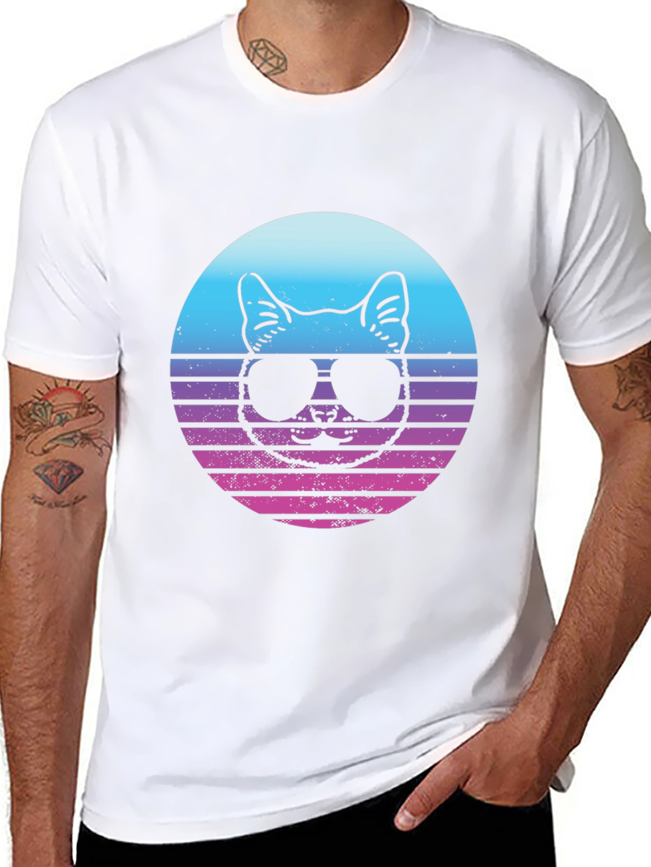 Cool Cat Retro Sunset Graphic T-Shirt