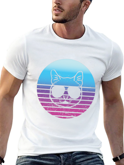 Cool Cat Retro Sunset Graphic T-Shirt