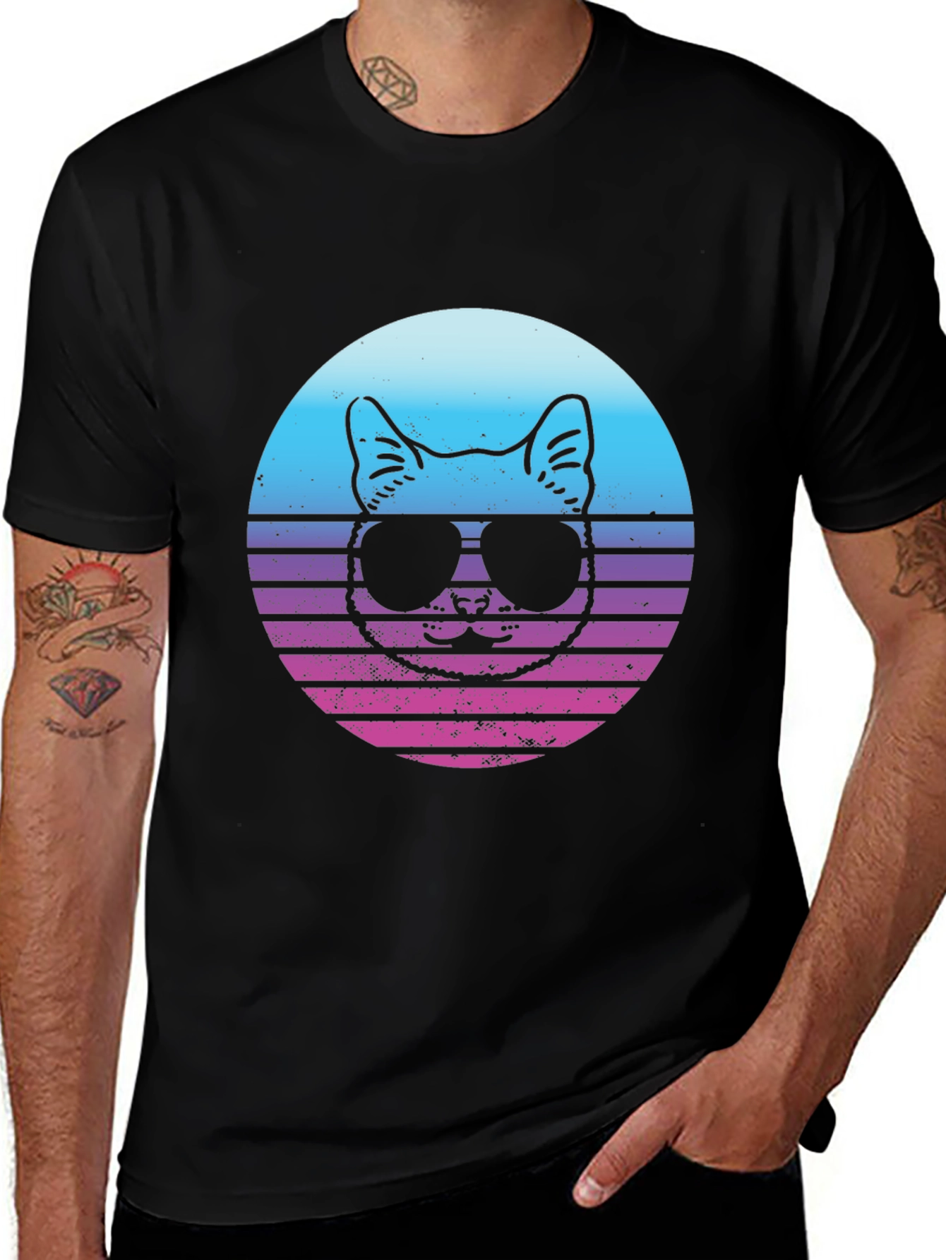 Cool Cat Retro Sunset Graphic T-Shirt