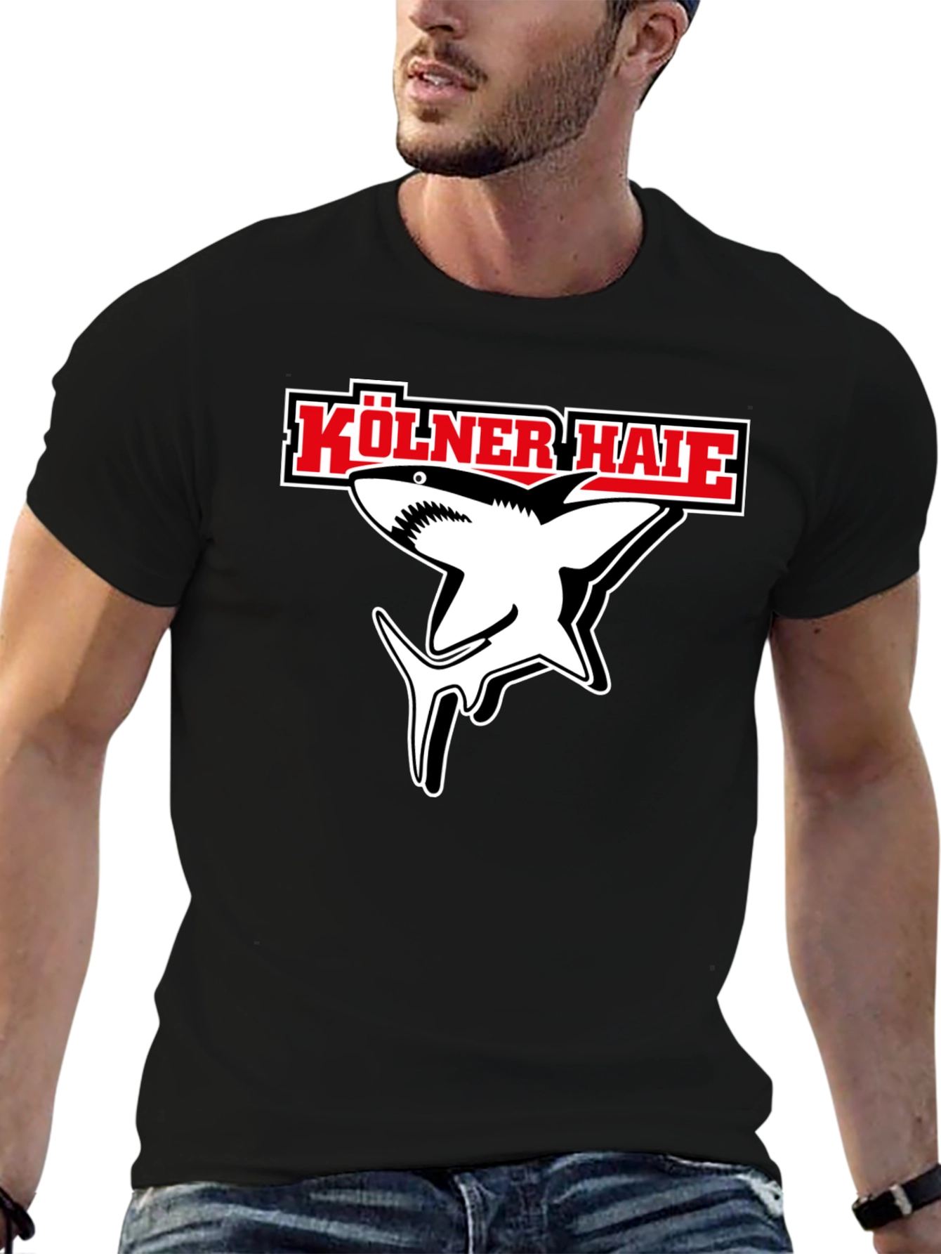 Kölner Haie Shark Graphic Tee - Black Cotton Shirt