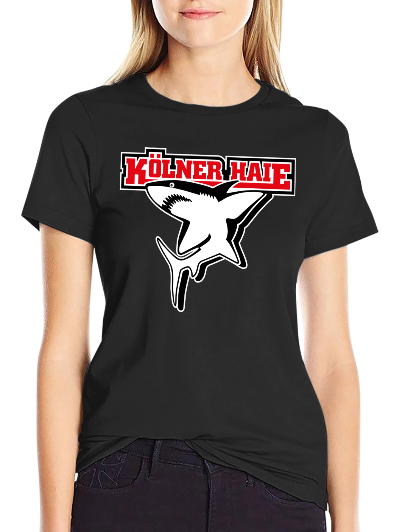 Kölner Haie Shark Graphic Tee - Black Cotton Shirt