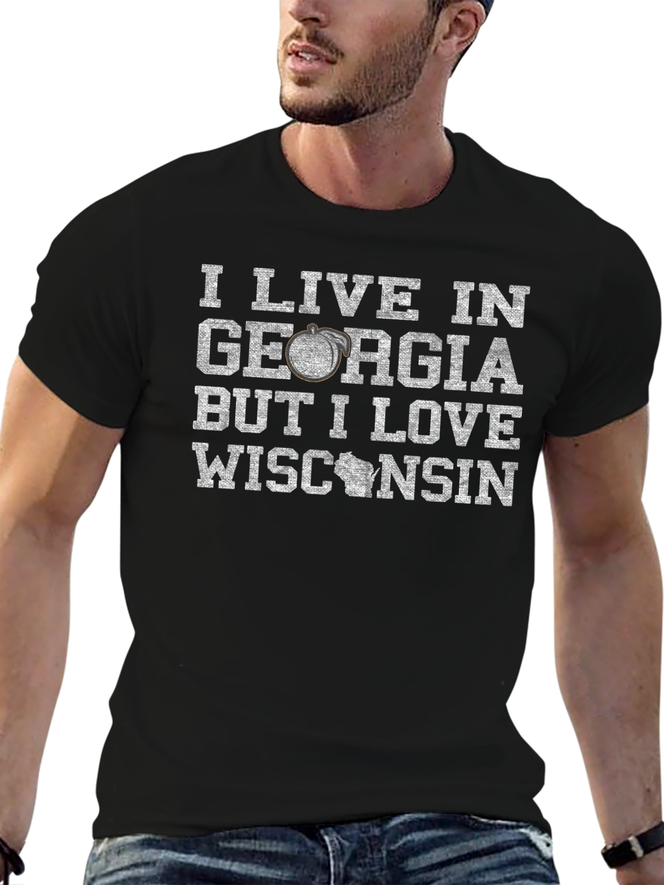 I Live in Georgia Love Wisconsin T-Shirt