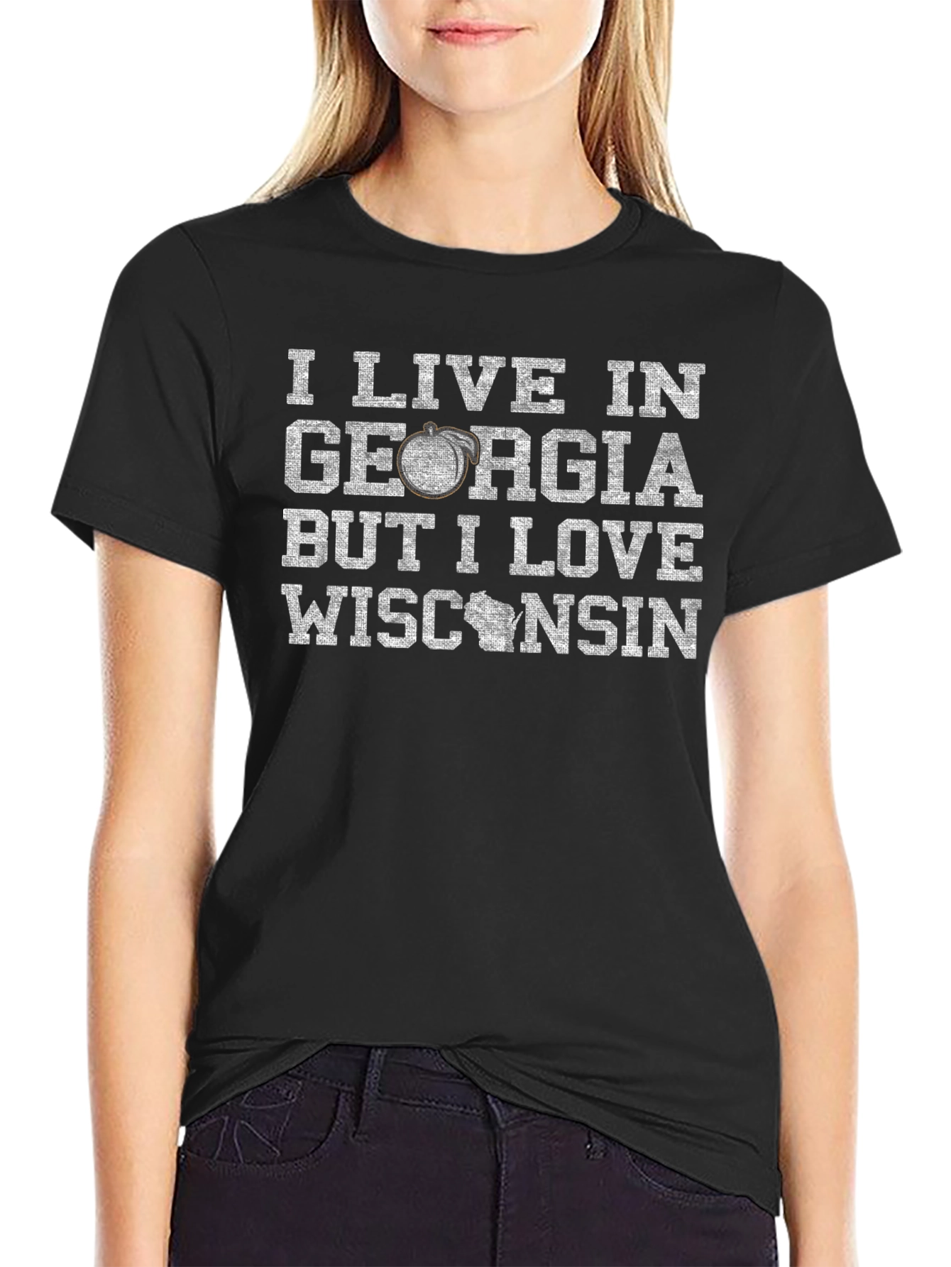 I Live in Georgia Love Wisconsin T-Shirt