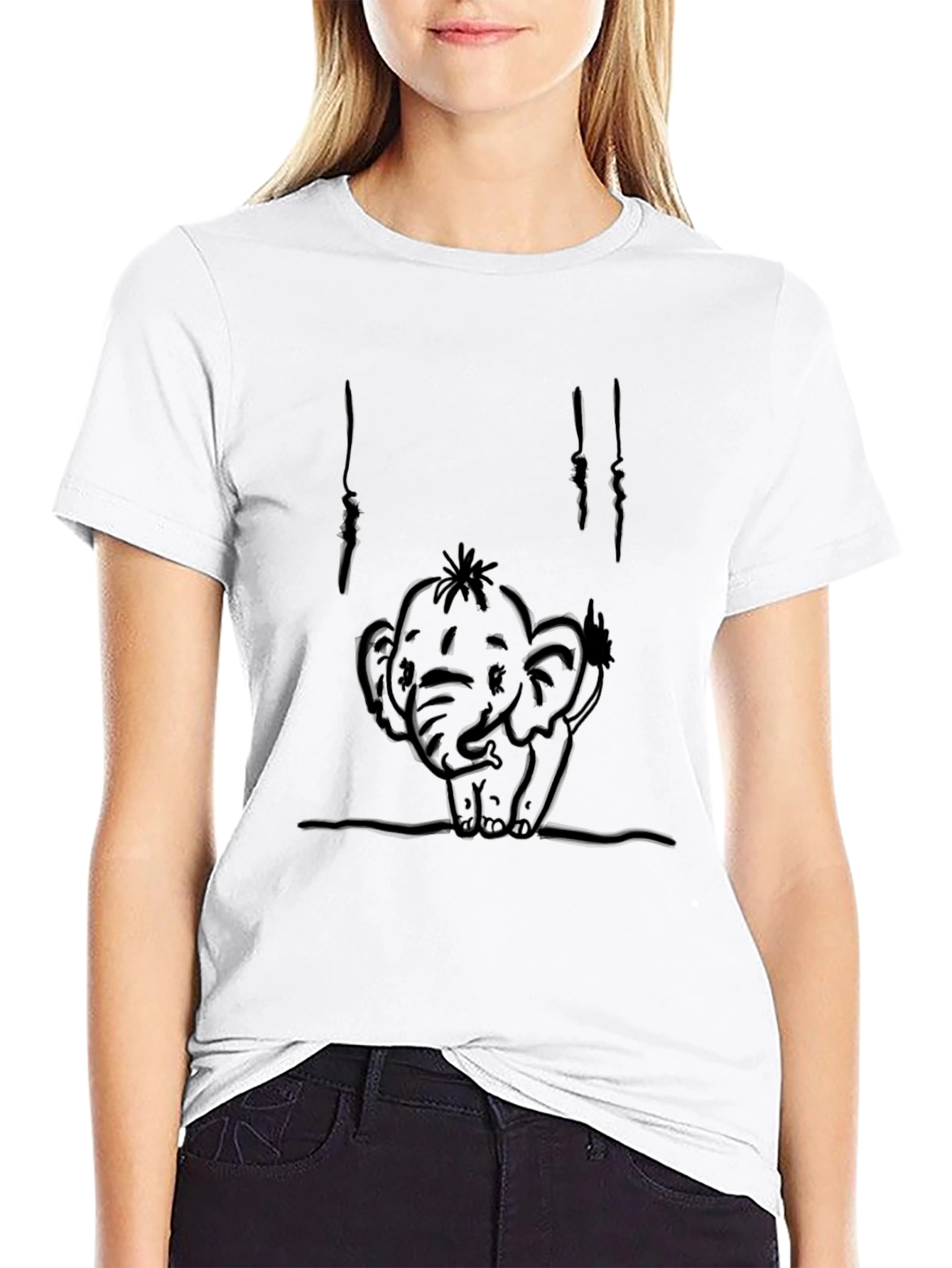 Cute Elephant Graphic T-Shirt - Black