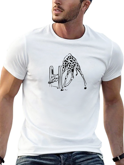 Giraffe Drinking Black T-Shirt