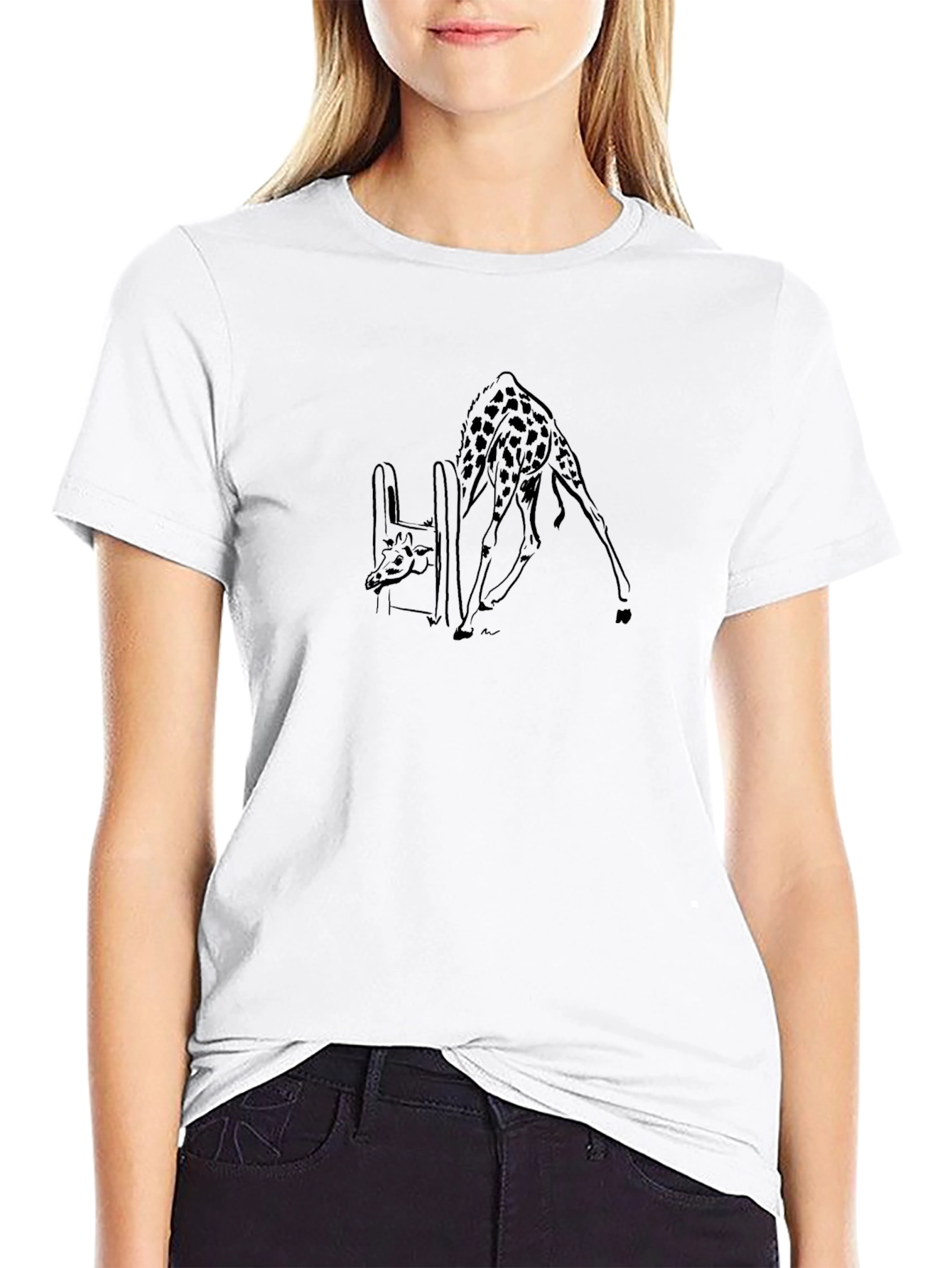 Giraffe Drinking Black T-Shirt