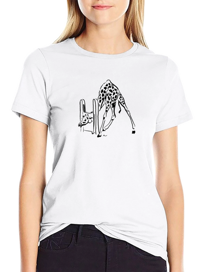Giraffe Drinking Black T-Shirt