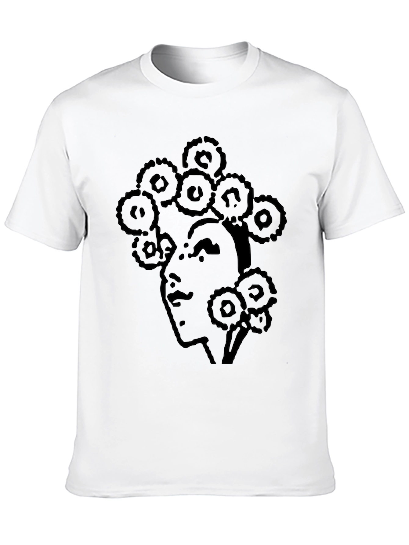 Abstract Face Print T-Shirt - Casual Black Tee