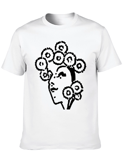Abstract Face Print T-Shirt - Casual Black Tee