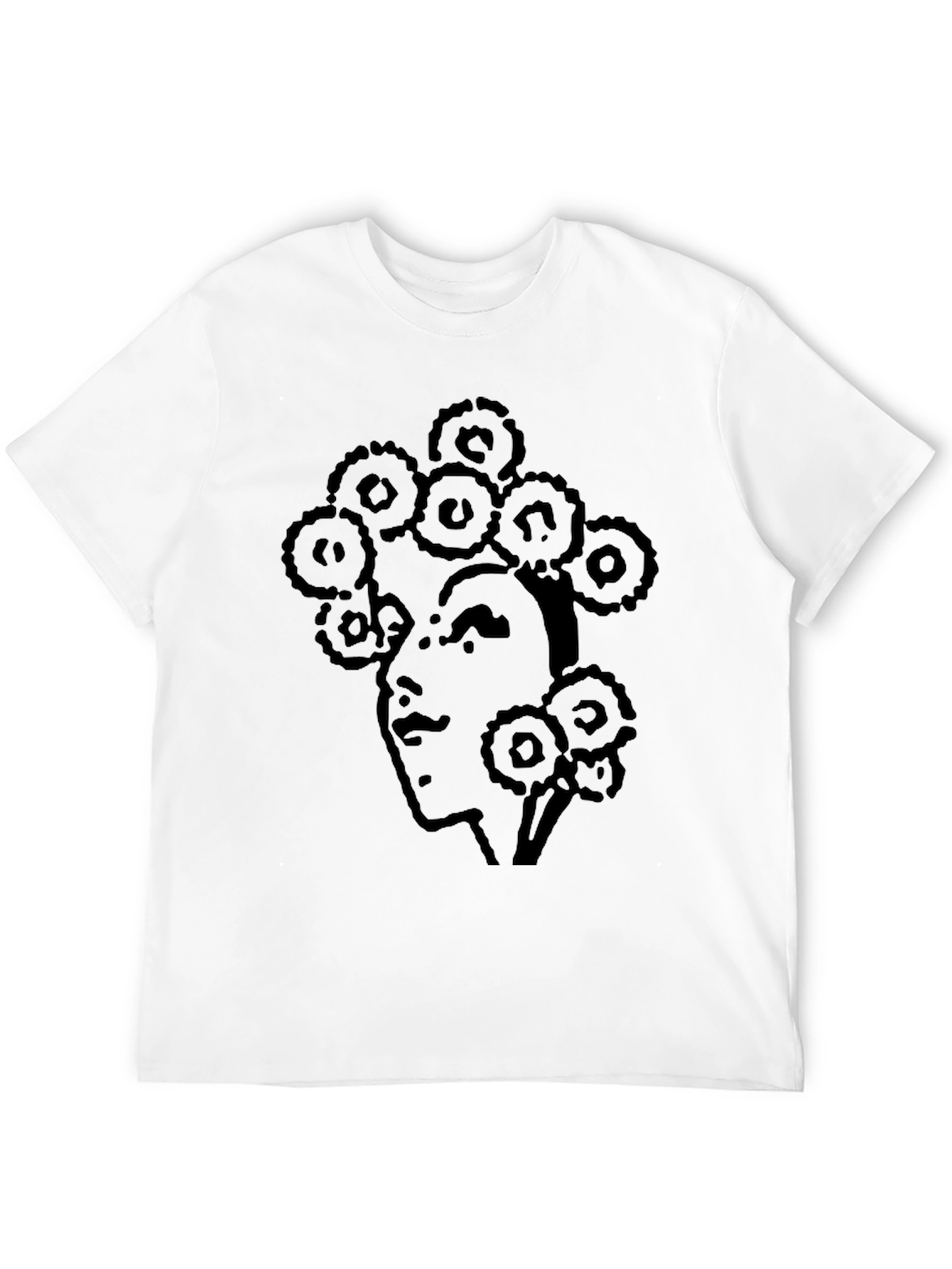 Abstract Face Print T-Shirt - Casual Black Tee