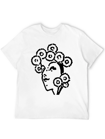 Abstract Face Print T-Shirt - Casual Black Tee