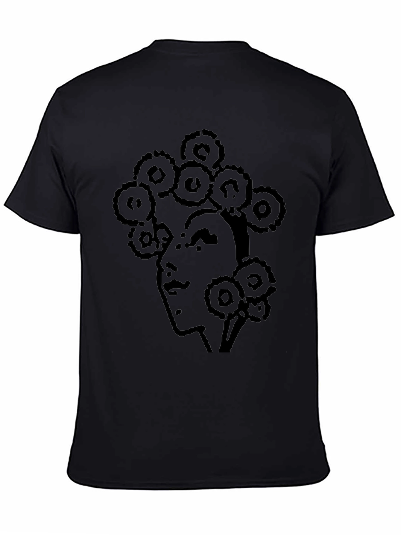 Abstract Face Print T-Shirt - Casual Black Tee