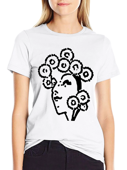 Abstract Face Print T-Shirt - Casual Black Tee