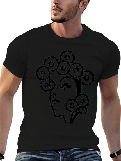 Abstract Face Print T-Shirt - Casual Black Tee