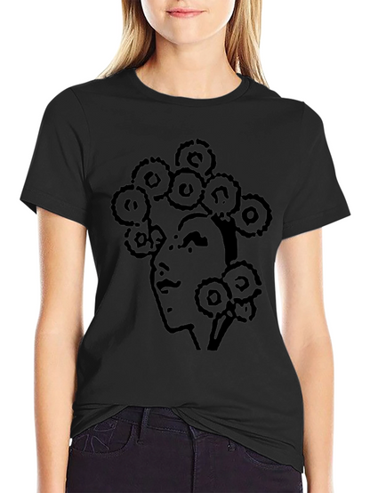 Abstract Face Print T-Shirt - Casual Black Tee